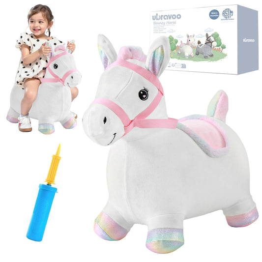Hopper Toy, Ride On Bouncing Plush Inflatable Horse, Outdoor Indoor Hopping Horse Bouncer, Birthday Gifts for 2-5 Years Old Kid