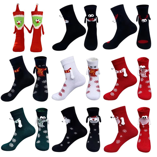 Christmas Magnetic Holding Hands Socks Soft Warm Unisex Couple Socks Christmas Socks Novelty Xmas Crew Socks for Women Men