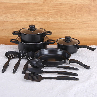 12-Piece High-Quality Non-Stick Cookware Set Deep Frying Pan with Lid Milk Pot Maifan Stone Frying Pan Cooking Pot Set