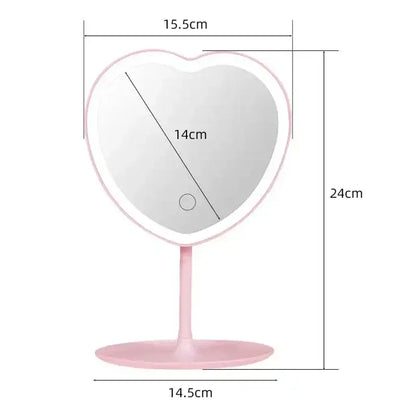 Heart Shape LED Makeup Mirror With 3 Colors Lighting and Stand Desktop Rechargeable Cosmetic Vanity Mirror Portable Lighted