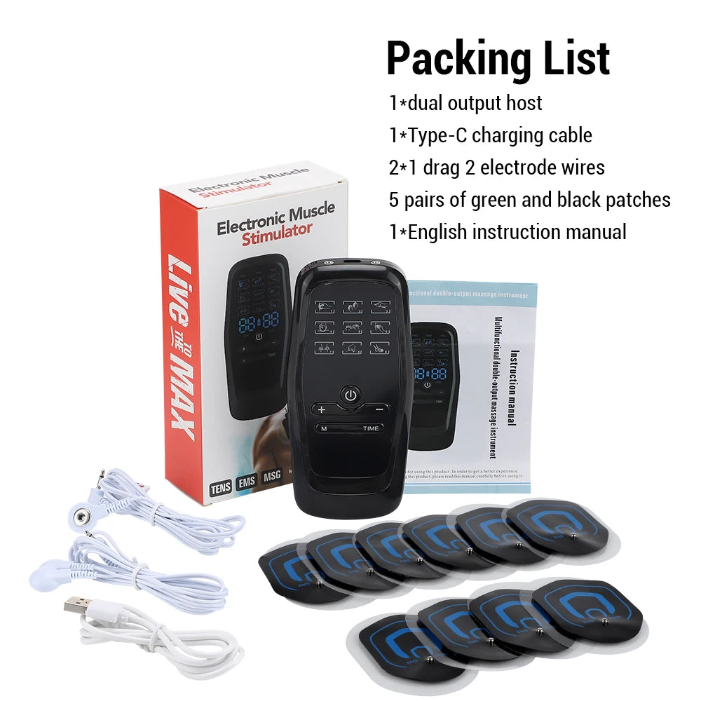 Electric Muscle Stimulator EMS & TENS Unit Pulse Massager for Back Neck Shoulder Knee Joints Full Body Relax 9 Modes 30 Gears