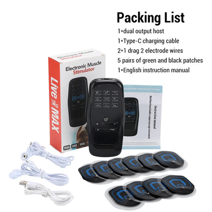 Electric Muscle Stimulator EMS & TENS Unit Pulse Massager for Back Neck Shoulder Knee Joints Full Body Relax 9 Modes 30 Gears