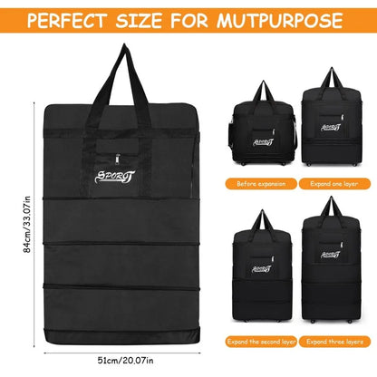 Expandable Foldable Trolley Travel Bag with Wheels – Versatile Luggage Suitcase for Women & Men, Weekend Trip and Overnight Use