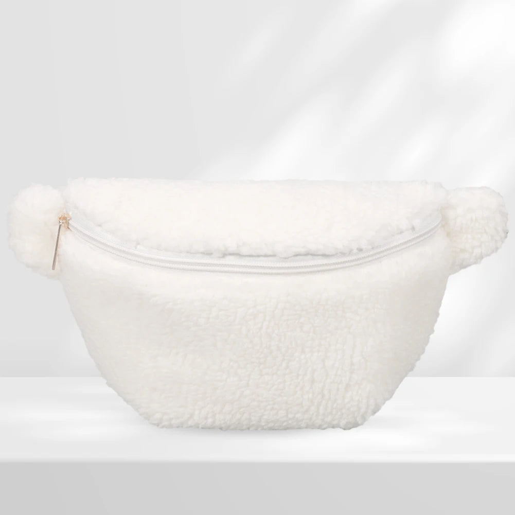 Unisex Fuzzy Crossbody Bag Zipper Closure Solid Shoulder Bag Multifunctional Soft Foldable Lightweight Autumn Winter Daily Bag