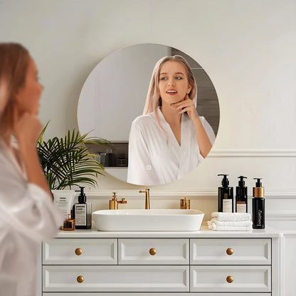 LED Bathroom Mirror Round Vanity Mirror With Backlit Lights Wall Mounted Dimmable 3 Color Lighting IP54