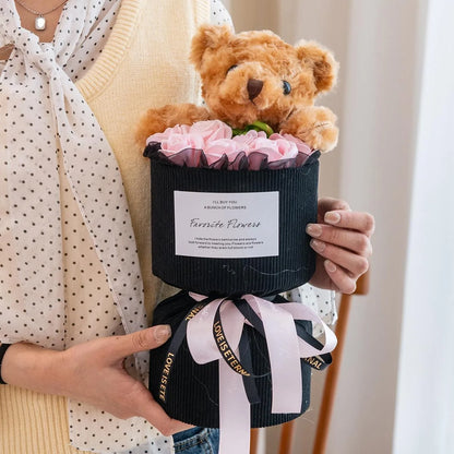 Valentine's Day Gift for Her Rose Bouquet with Cute Bear Artificial Flower Home Decor for Living Room Bedroom Wedding Decoration