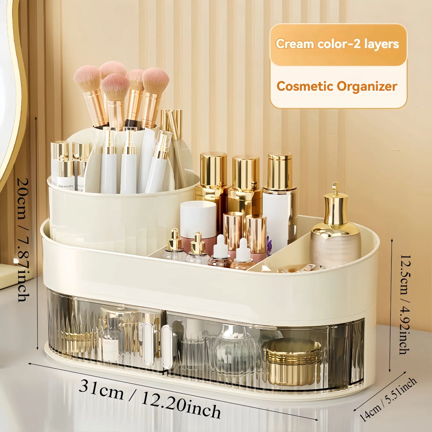 Large Capacity Makeup Organizer With Drawer - Dustproof Cosmetic  Box For Brushes, Lipsticks & More - Hypoallergenic Plastic, °