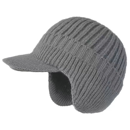 Winter Warm Fleece Lined Knit Hat W/Brim & Ear Flaps Stocking Caps Soft Beanie Hat For Women Men for Cold Weather Outdoor Sports