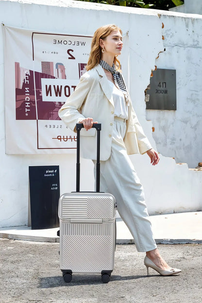 【Sheonly】20 Inch Front Opening Suitcase with TSA Lock and USB Charging Port