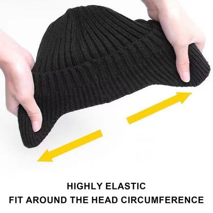 Winter Warm Fleece Lined Knit Hat W/Brim & Ear Flaps Stocking Caps Soft Beanie Hat For Women Men for Cold Weather Outdoor Sports