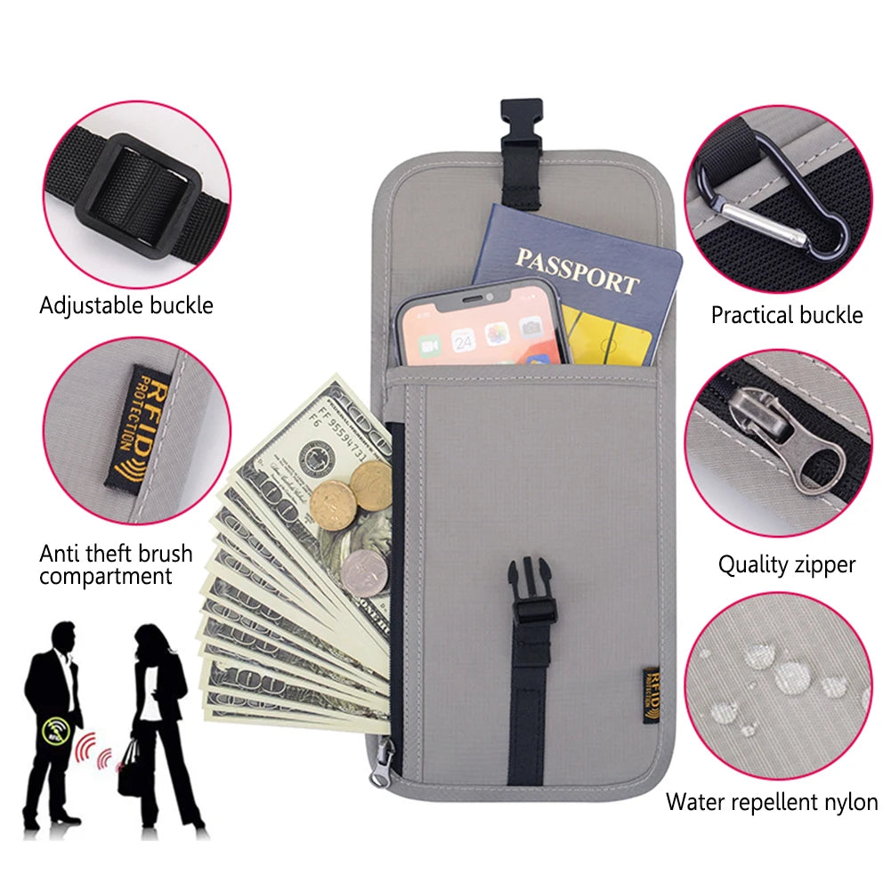 Travel Anti-theft Document Storage Bag Passport Holder Bags Nylon Portable RFID ID Credit Card Organizer Neck Pouch