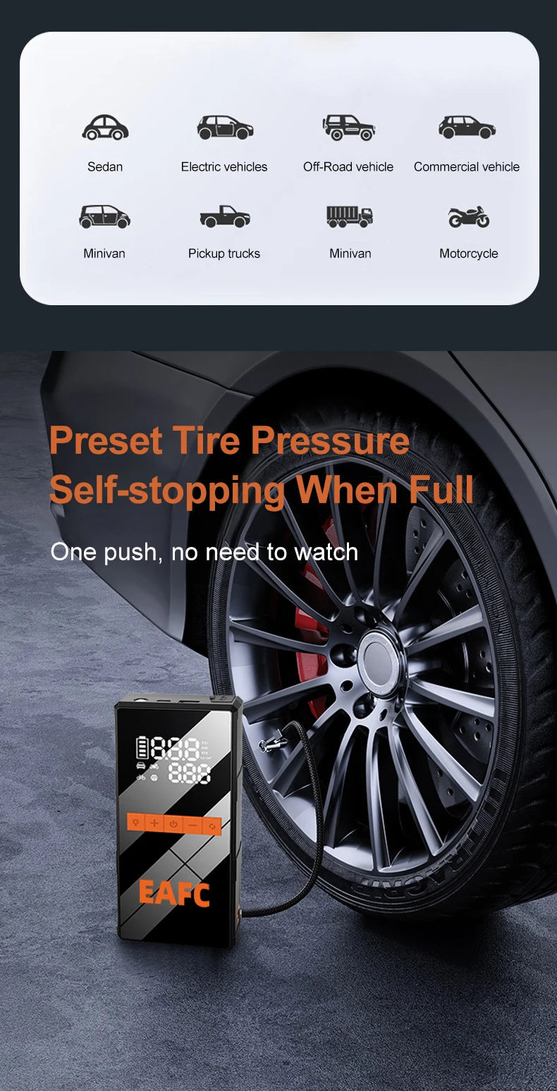 1200A Car Jump Starter 150PSI Tire Inflator 4 In 1 Multifunctional Automotive Emergency Power Bank Air Pump with Tire repair kit