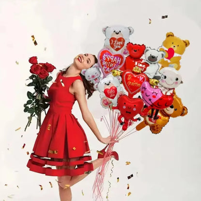 60in Standing Cute Love Teddy Bear-Shaped Balloon for Romantic Valentine's Day Proposal Wedding Birthday Party Decoration