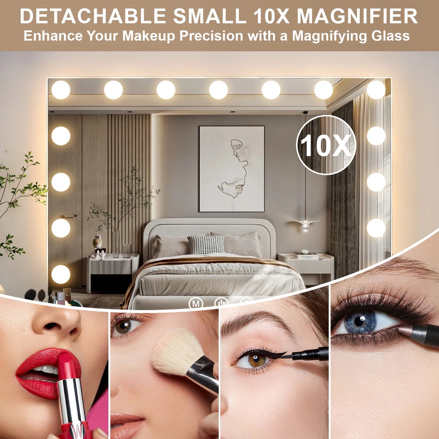 17 LED Hollywood Makeup Mirror Large Vanity Light Mirror with Dimmable LED Bulbs