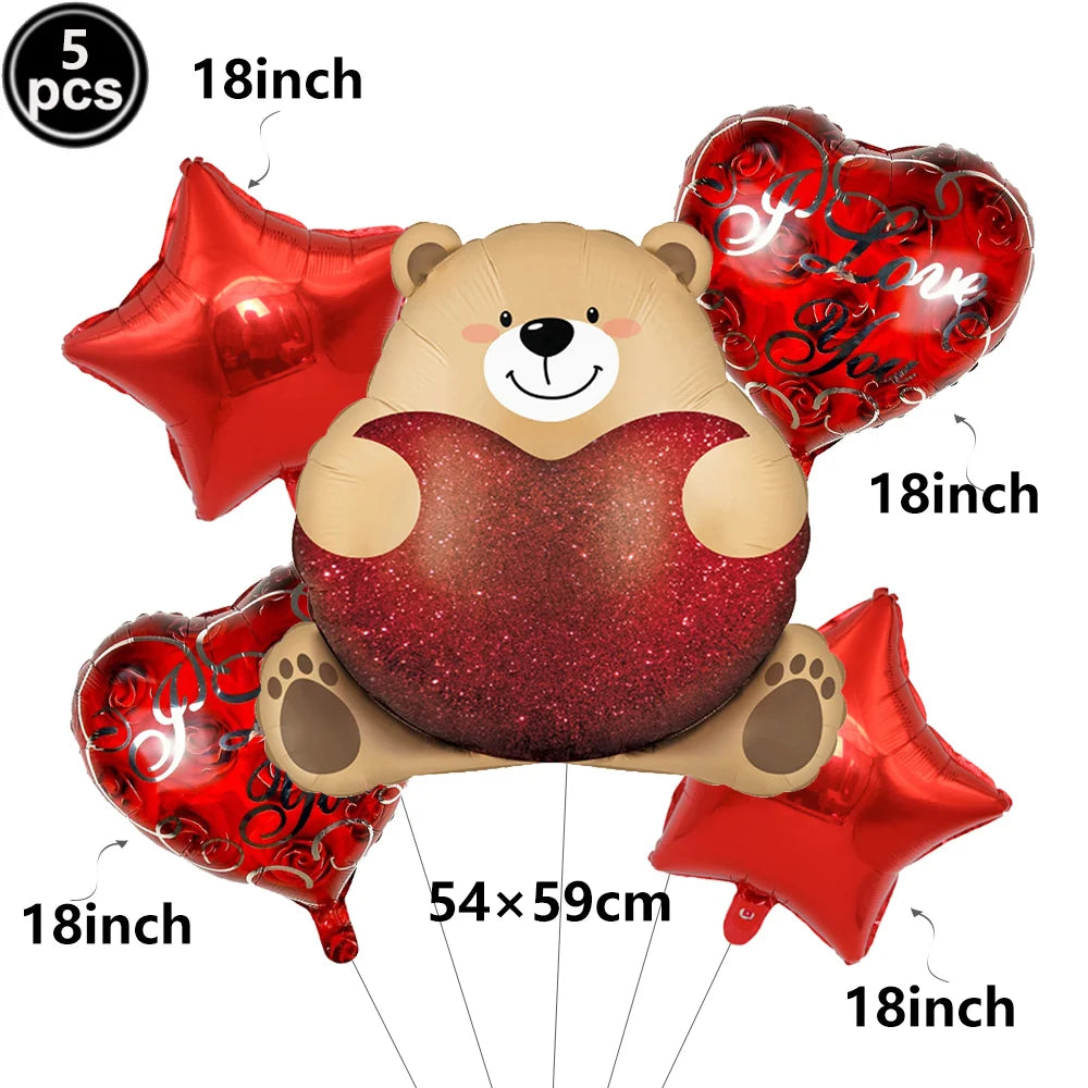 Valentine's Day Foil Balloon Decor Teddy Bear Foil Balloon Love Balloon Heart Balloons for Valentines Wedding Party Decor