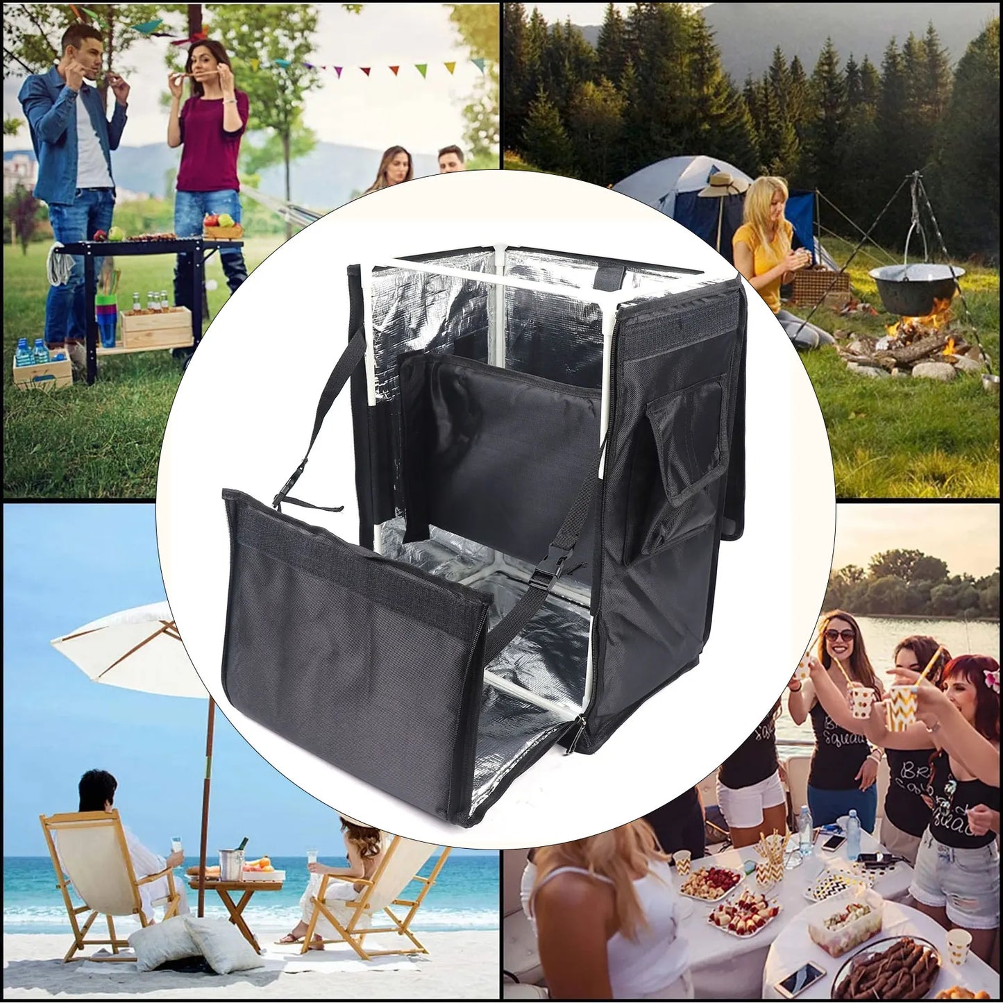 Food Delivery Backpack, Waterproof Ergonomic Foldable Delivery Bag for Cold Hot Food Keep 2-3 Hours, for Cakes, Food, Camping