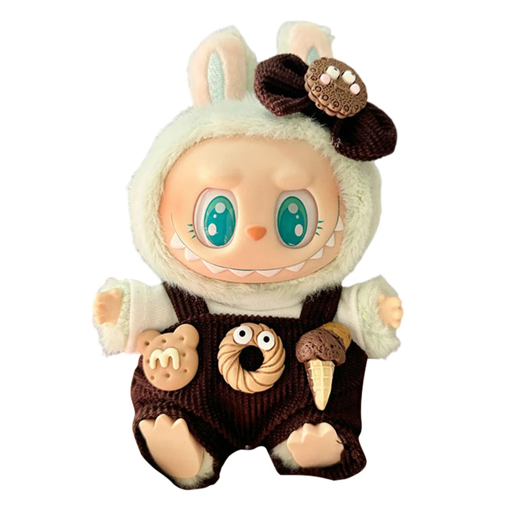 Mini Plush Doll Overall Decorative Kawaii Doll Clothes DIY Cute Plushies Outfit with Hat Cartoon Animal Toy Dress for Home Decor