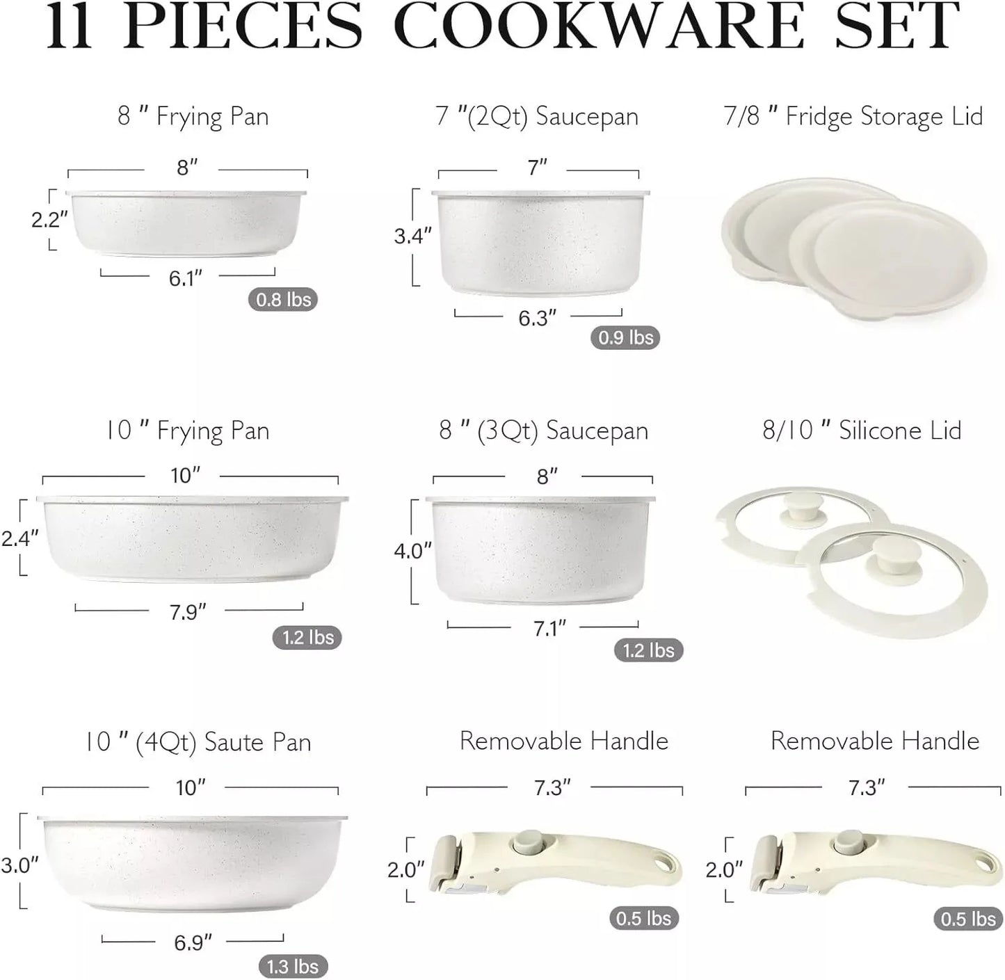 Kitchen Cookware Set Non-Stick Granite Pots and Pans Set with Removable Handle