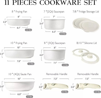 Kitchen Cookware Set Non-Stick Granite Pots and Pans Set with Removable Handle