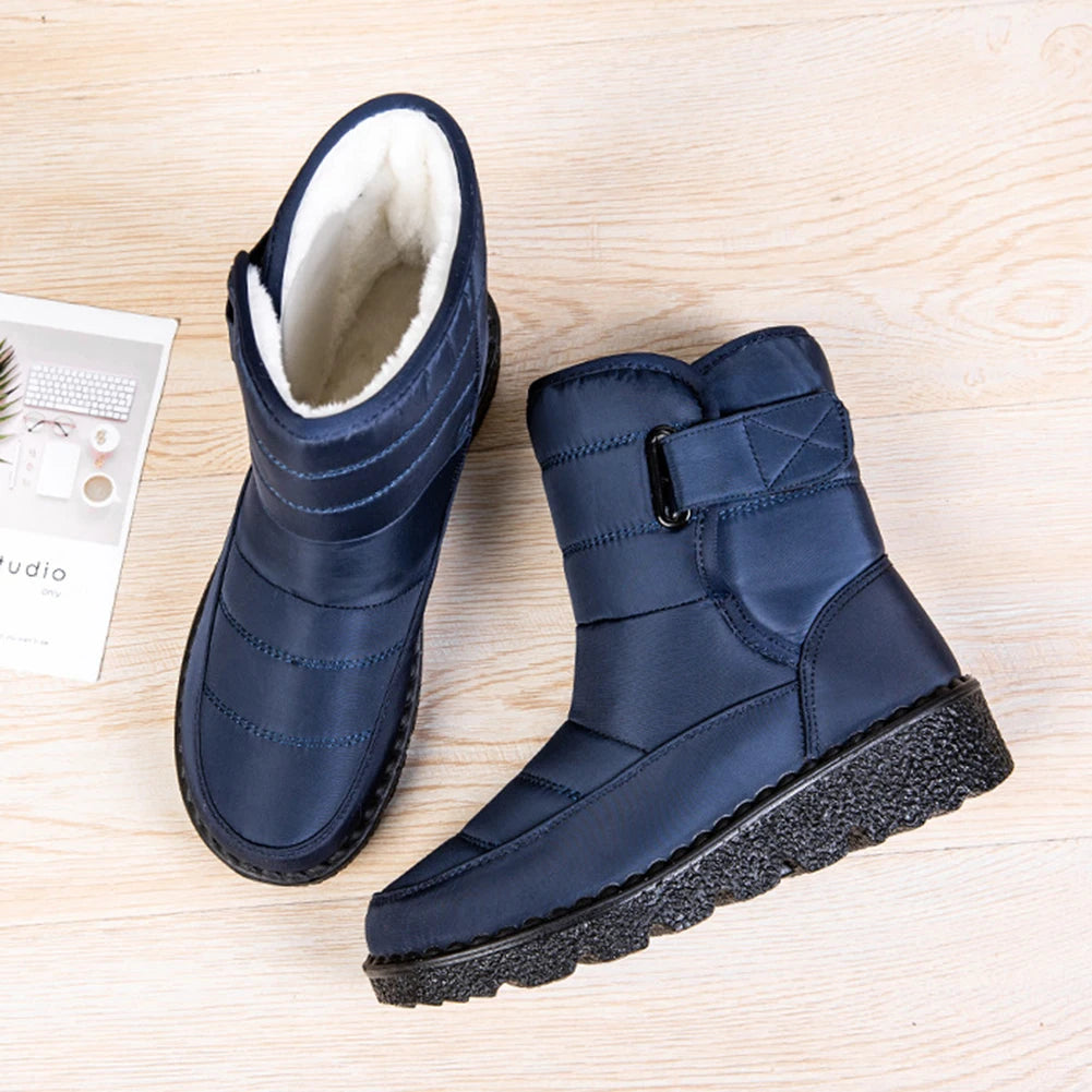 Women Warm Plush Fur Boots Waterproof Ladies Winter Snow Boots with Hook&Loop Plush Lined Gifts for Mother Friends