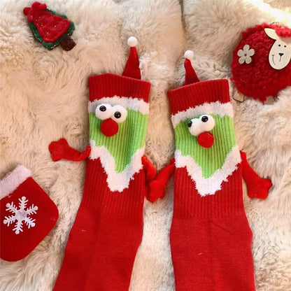 Christmas Magnetic Holding Hands Socks Soft Warm Unisex Couple Socks Christmas Socks Novelty Xmas Crew Socks for Women Men