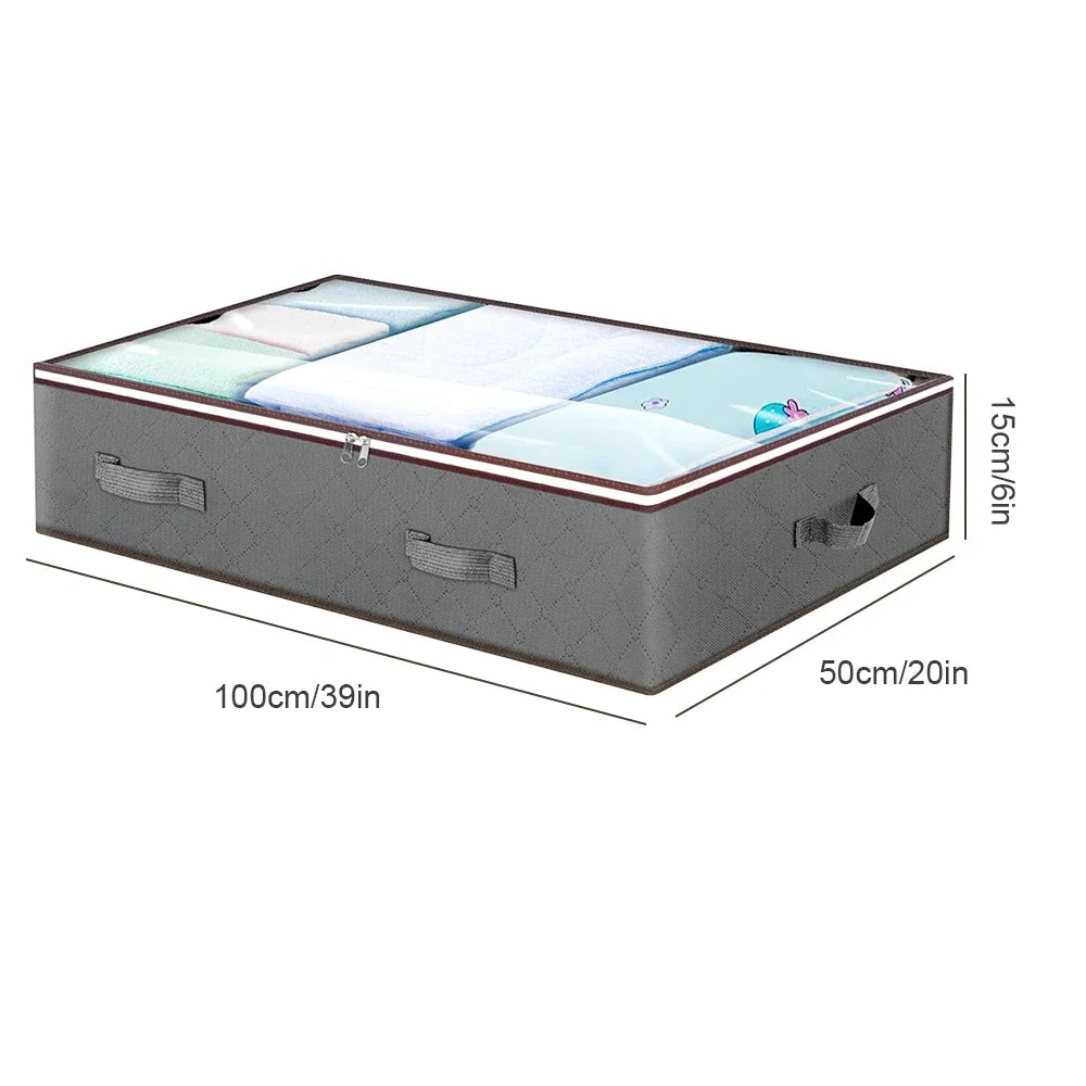 2pcs Underbed Quilt Storage Bag Organizer Wardrobe Clothes Dust Moisture-proof Finishing Bag Foldable Storage Box 90L