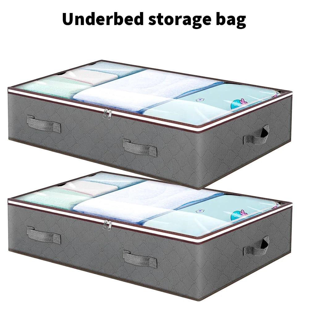 2pcs Underbed Quilt Storage Bag Organizer Wardrobe Clothes Dust Moisture-proof Finishing Bag Foldable Storage Box 90L