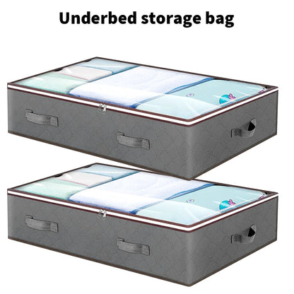 2pcs Underbed Quilt Storage Bag Organizer Wardrobe Clothes Dust Moisture-proof Finishing Bag Foldable Storage Box 90L