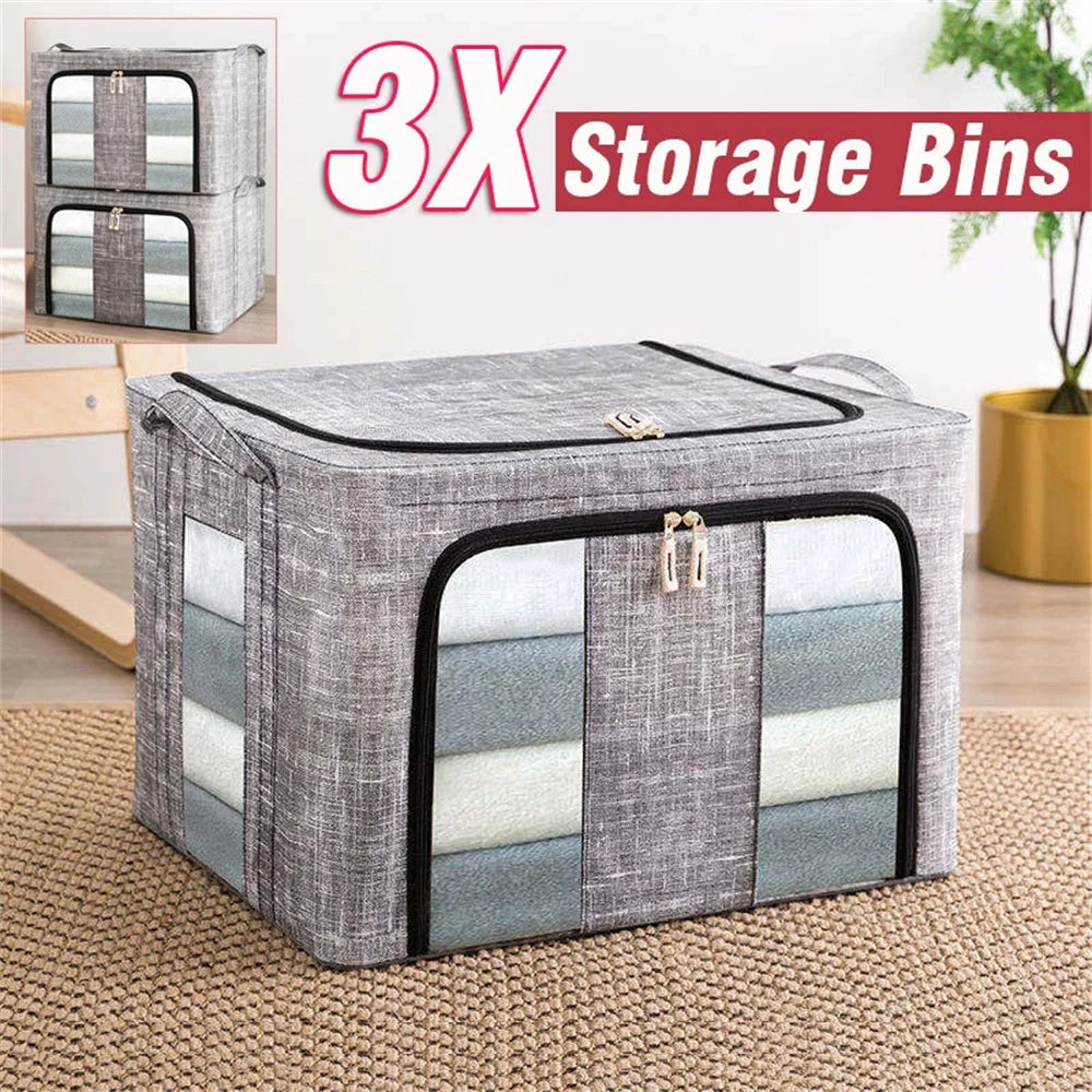 3PCS Clothes Storage Bag Large Capacity Foldable Quilt Storage Bags Storage Containers for Bedroom Closet Clothing Organizing