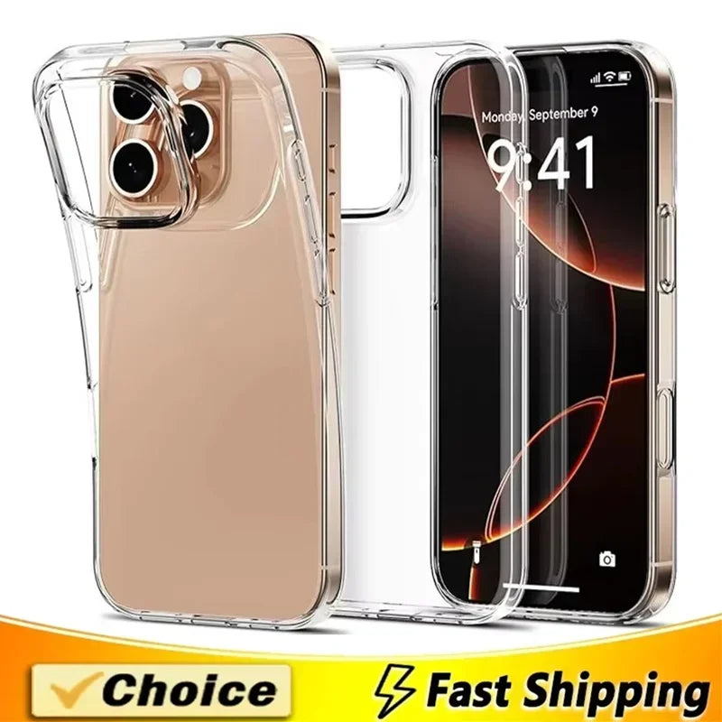 Clear Phone Case For iPhone 16 14 13 12 11 15 Pro Max Mini Soft TPU Ultra-thin Back Cover Case For iPhone XR X XS MAX 15 16 Plus