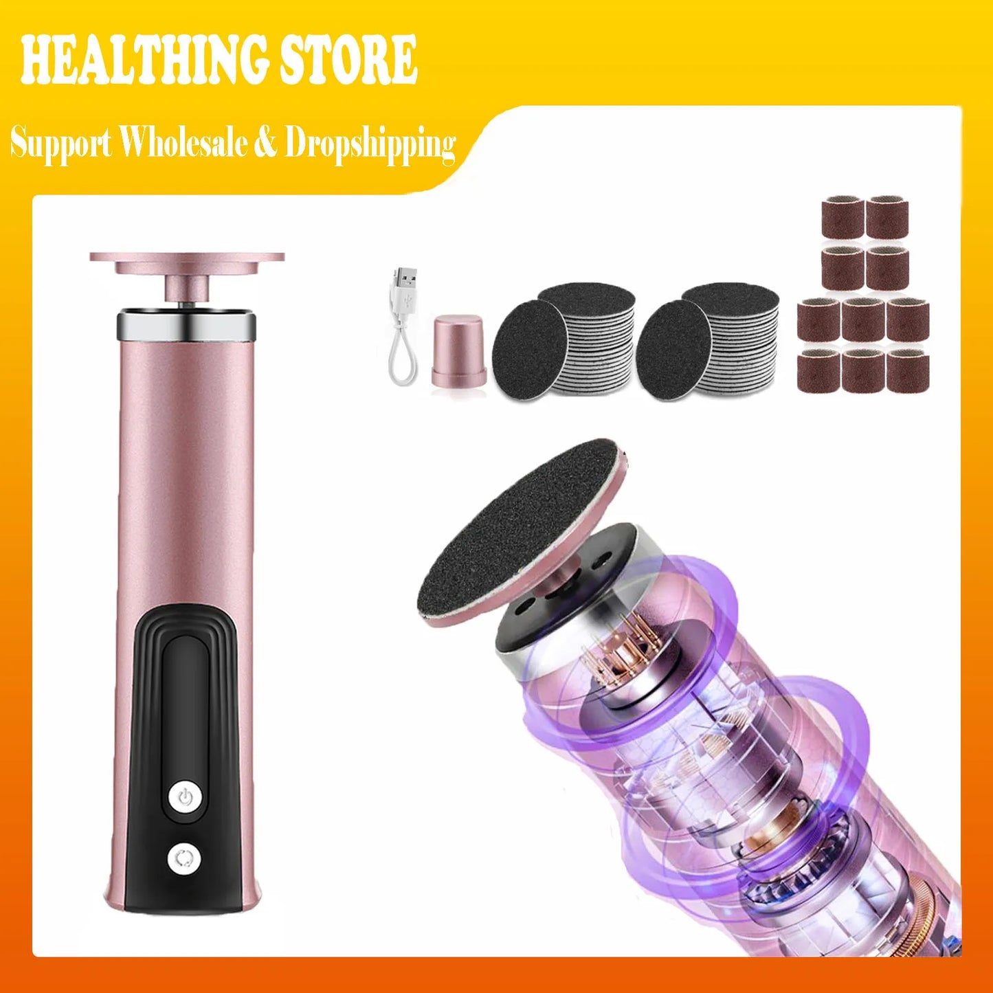 Electric Foot Callus Remover Nail Polisher 2-in-1 6-Speed Dual Grinding Heads Pedicure Tool for Smooth Heels Dead Skin Removal