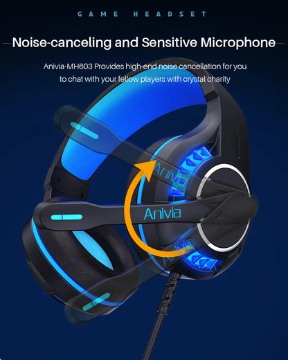 Pro Gaming Headset with Microphone, LED Lights, Bass Stereo Sound for PC PS5 PS4 Xbox, Computer Video Game Headphones Gifts for