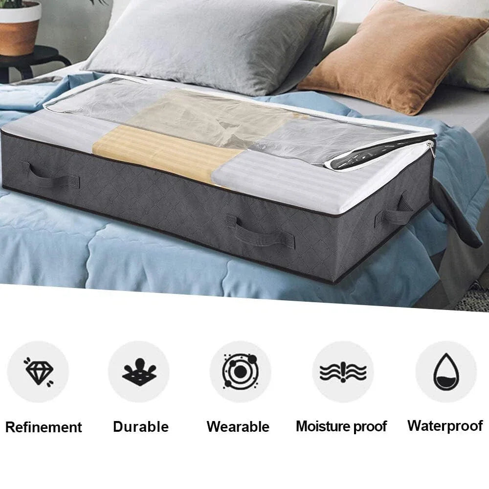 2pcs Underbed Quilt Storage Bag Organizer Wardrobe Clothes Dust Moisture-proof Finishing Bag Foldable Storage Box 90L