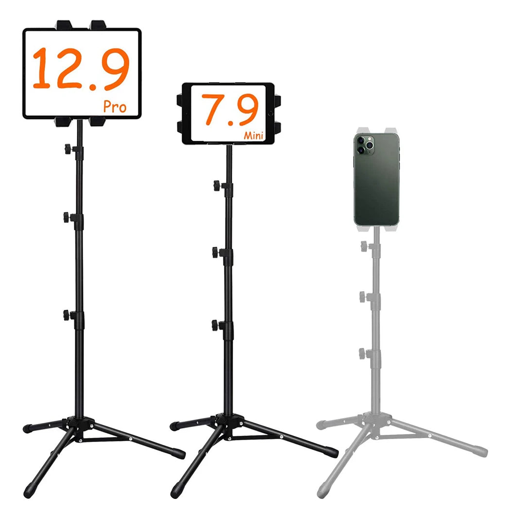 Tablet Tripod Stand Holder Height Adjustable Phone Floor Mount Stand for 4.7-12.9 Inch Device