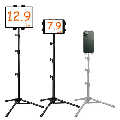 Tablet Tripod Stand Holder Height Adjustable Phone Floor Mount Stand for 4.7-12.9 Inch Device