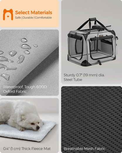 Feandrea Foldable Pet Carrier Bag, Portable Dog Travel Crate, Soft Sided Dog Cat Pet Travel Carrier Large Dog Crate for Car