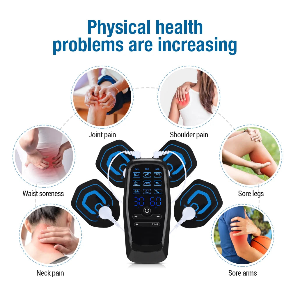 Electric Muscle Stimulator EMS & TENS Unit Pulse Massager for Back Neck Shoulder Knee Joints Full Body Relax 9 Modes 30 Gears