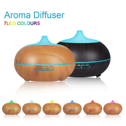 400ml Aroma Diffuser Aromatherapy Essential Oil Diffuser Wood Color Air Humidifier with 7 Colors Light Remote Control EU/UK Plug