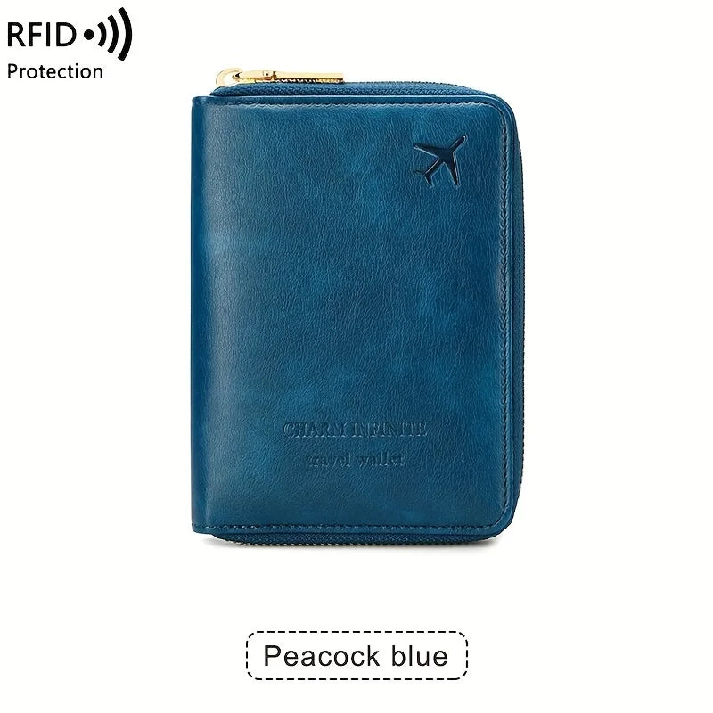 RFID Blocking Passport Holder with Zipper Travel Credit Card Bag - Multifunctional Document Organizer
