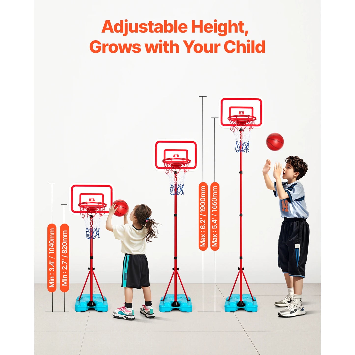SucceBuy Toddler Adjustable Basketball Hoop 104-190CM Rack for Kids Outdoor Indoor Ball Sport Backboard Rim Shoot Children Toys