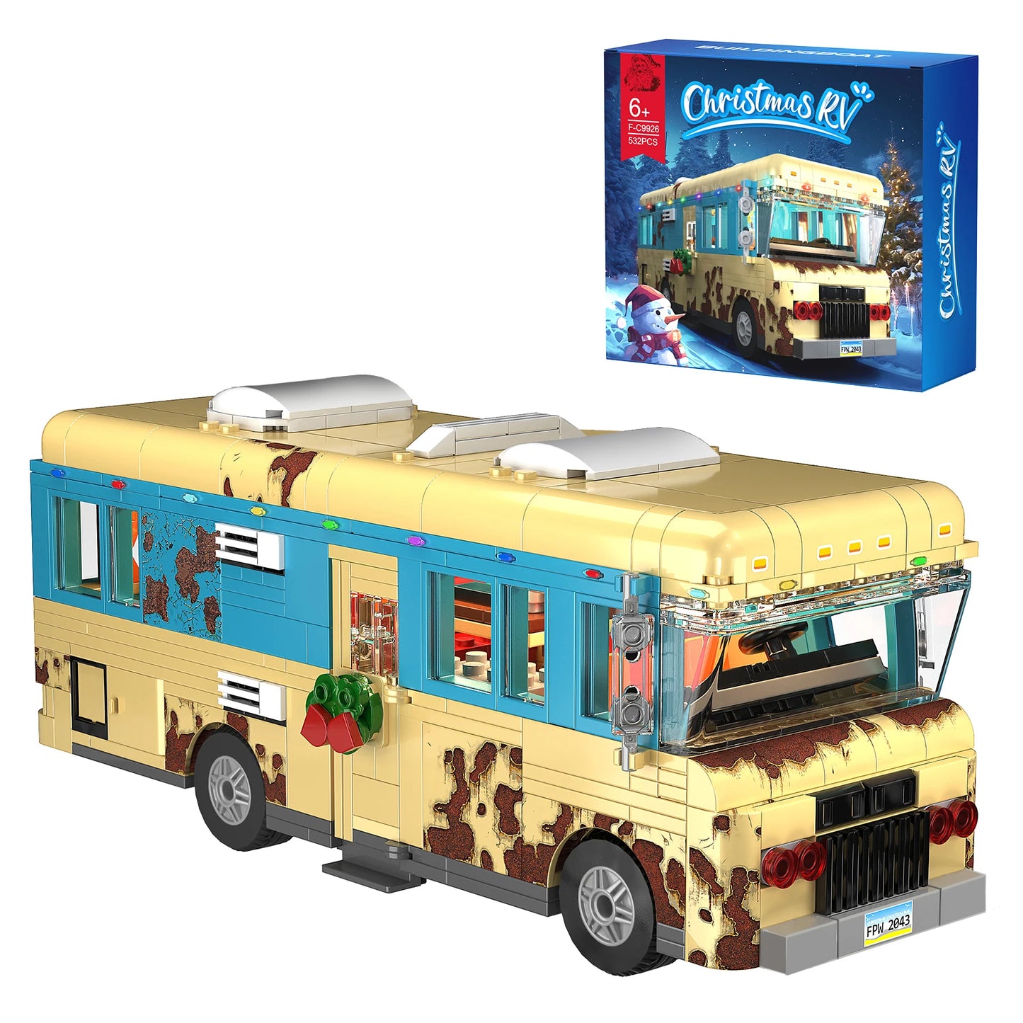 Christmas Cousin's RV Building Blocks Set LED Christmas Holiday Snow Village RV Toys Gifts for Boys, Girls, Family