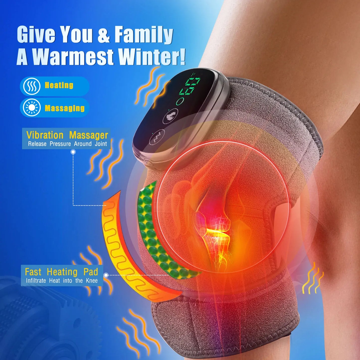 Eletric Heating Knee Massage Device Vibration Knee Pads for Shoulder Elbow Joint Warm Massage Thermal Knee Pad Blood Circulation