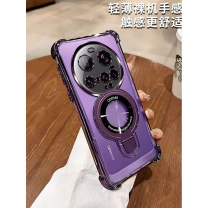 For Xiaomi 15 Ultra Case Magnetic Holder Luxury Plating Airbag Soft Silicone Transparent Camera Protection Shockproof Back Cover