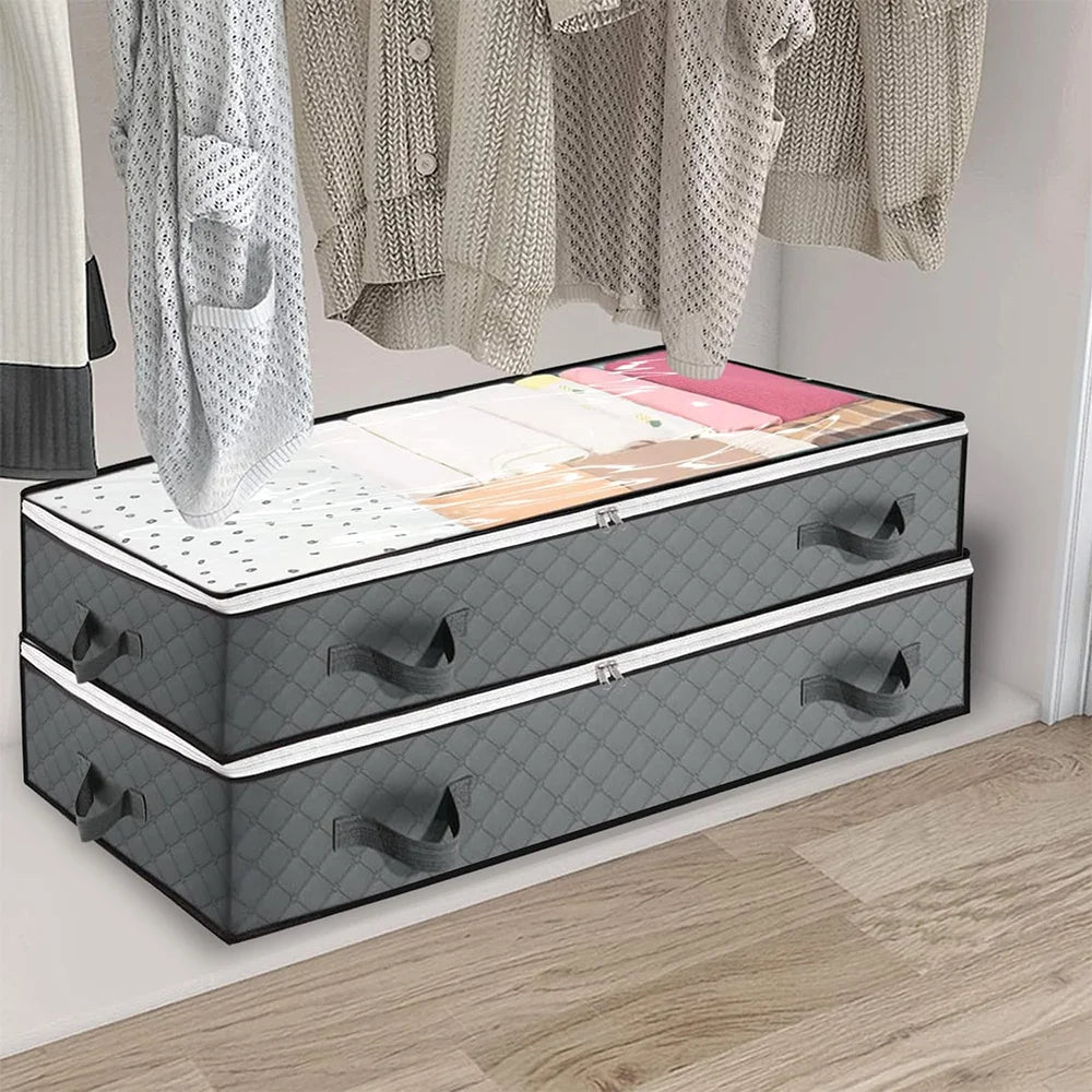 2pcs Underbed Quilt Storage Bag Organizer Wardrobe Clothes Dust Moisture-proof Finishing Bag Foldable Storage Box 90L