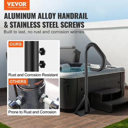 SucceBuy 360Rotatable Hot Tub Handrail Spa Side Hand Rail Adjustable Height W/ Slide-Under Mount Base for Indoor Outdoor Bathtub