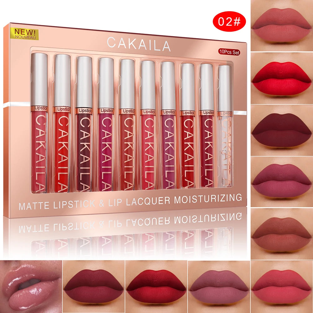 10 Pcs Matte Lipstick Lip Gloss Sets Long-Lasting Non-Fading Waterproof Non-stick Cup Exquisite Gift Everyday Holiday Universal