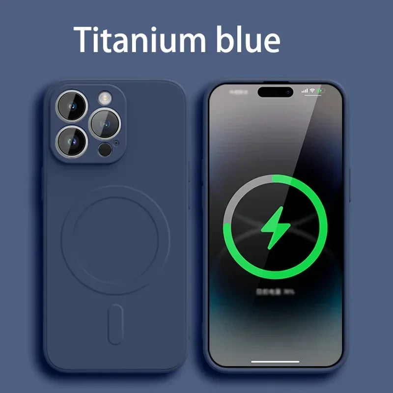 Liquid Silicone Case For iPhone 16 17 15 14 13 12 11 Pro Max Plus Mini Air For Magsafe Magnetic Wireless Charge Soft Cover funda