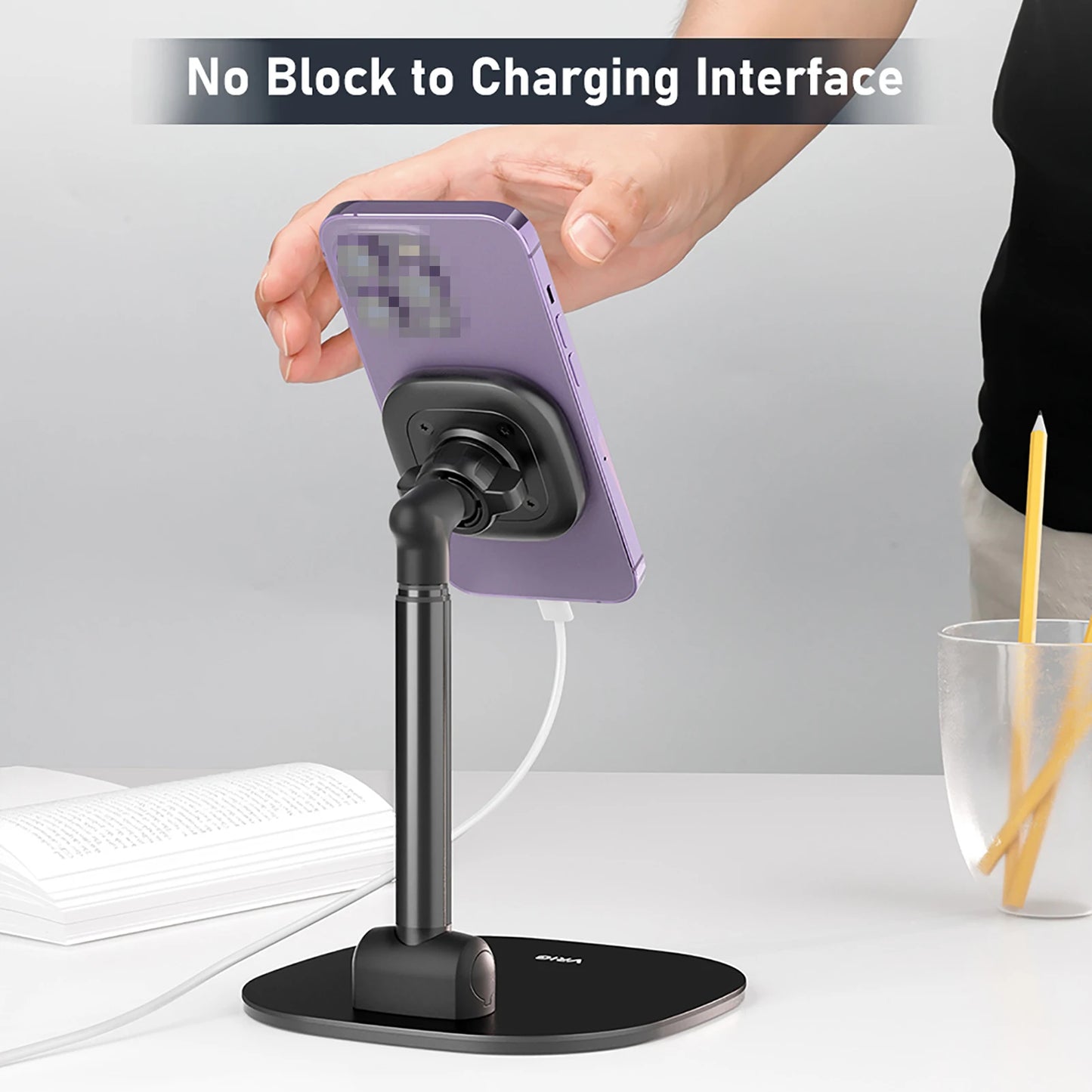 Foldable Desktop Phone Stand with 360° Rotatable Magnetic Phone Mount Phone Holder Adjustable Height Replacement for iPhone 14