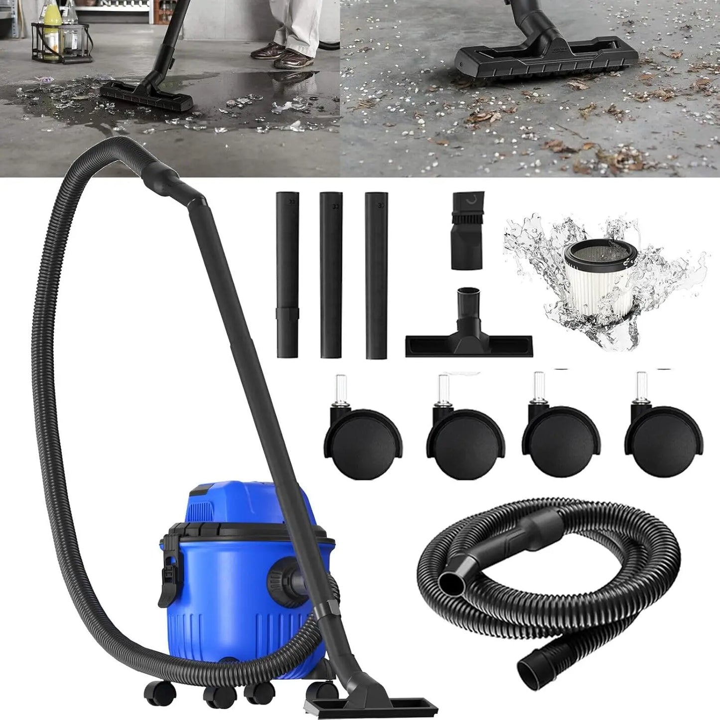 BRIEFNESS 3-in-1 hoover Wet/dry hoover with blower function Car duster Garage hoover 15 litre capacity Car cleaning tools