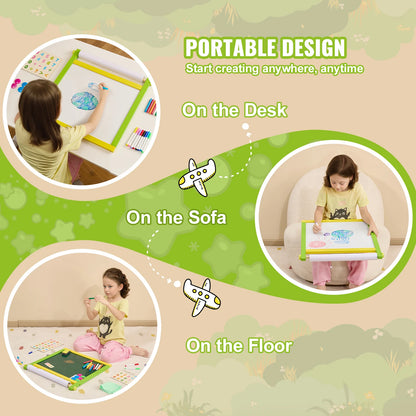 SucceBuy Tabletop Children Magnetic Drawing Board 3-in-1 Double-Sided Wooden Kids Art Easel with Painting Accessories for Girls